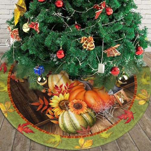 Fall Maple Leaf Christmas Tree Skirt - 30 Inch Soft Plush Holiday Mat