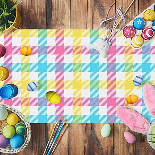 Buffalo Plaid Table Runner 13 x 72 in Linen Look, FJPT Easter Blue Pink Yellow