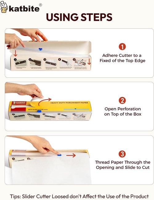Katbite Heavy Duty Parchment Paper Roll - 12" x 524 ft Non-Stick Baking Paper for Cooking & Grilling