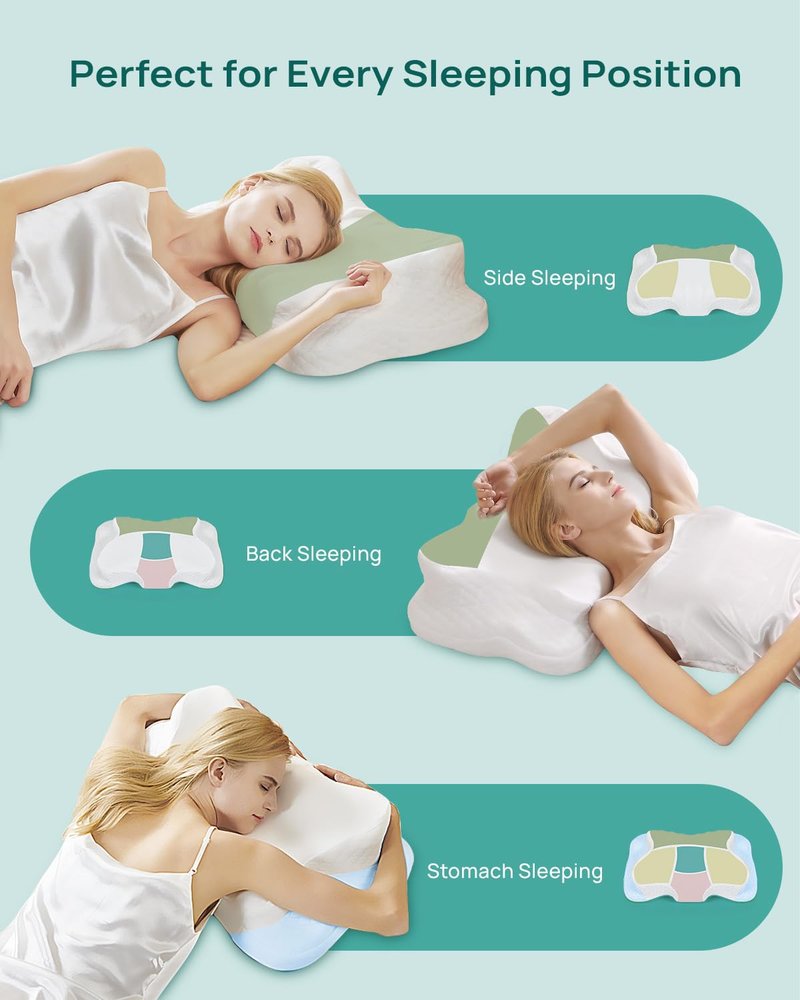 Releep Adjustable Cervical Neck Pillow, Cooling Orthopedic Ergonomic Contour Pillow, Memory Foam Neck Pillows for Back Stomach Sleeper, White Color