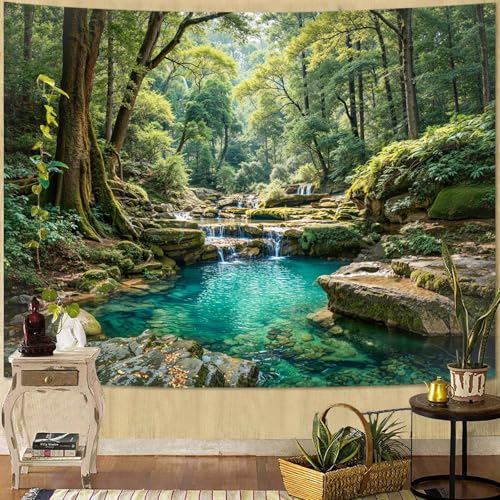 Nature Forest Wall Tapestry - Green Tree Landscape Wall Hanging Decor