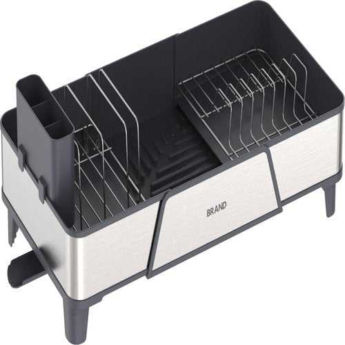 TOOLF Expandable Dish Rack for Kitchen Counter,Large 304 Stainless Steel Dish Drying Rack,Foldable Dish Drainer Rack,Extendable Dish Dryer Rack with Cutlery Holder,Gray