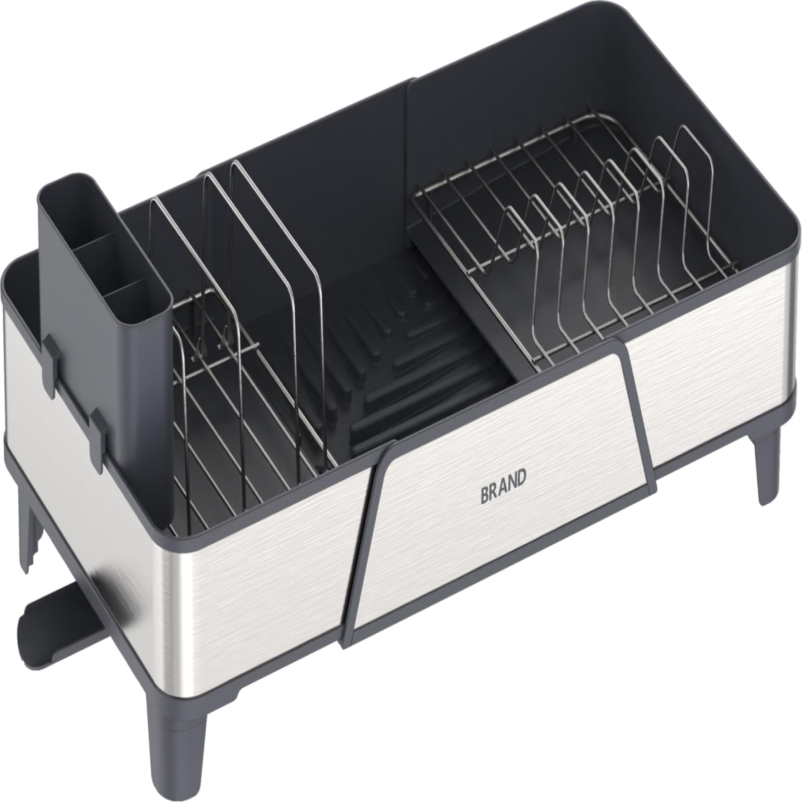 TOOLF Expandable Dish Rack for Kitchen Counter,Large 304 Stainless Steel Dish Drying Rack,Foldable Dish Drainer Rack,Extendable Dish Dryer Rack with Cutlery Holder,Gray
