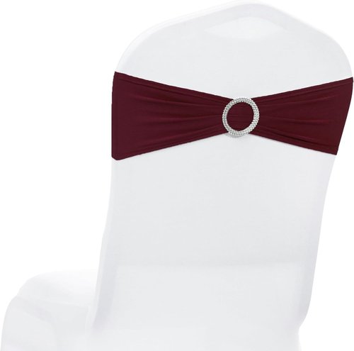 MDS Spandex Chair Sashes - Premium Stretch Covers with Buckle Slider for Weddings & Events | Pack of 10 - Burgundy