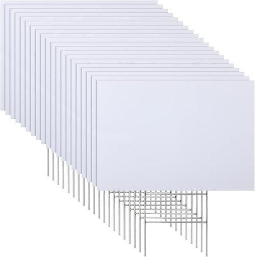 Leinuosen 10 Sets Blank Corrugated Plastic Yard Signs - 24 x 36 Inch White H Stakes for Events & Business Use
