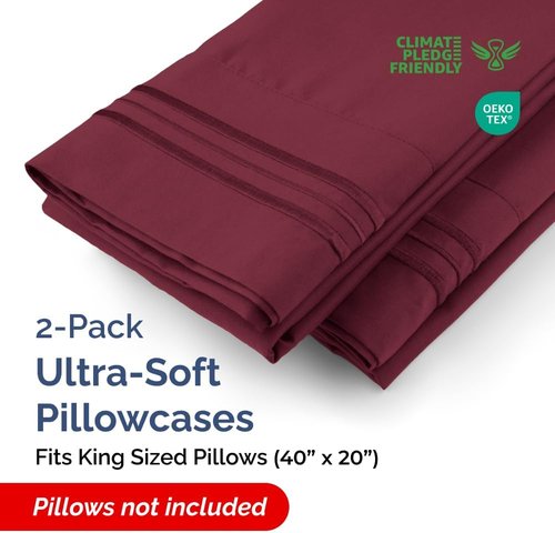 King Pillow Cases by Luxurious Home | Ultra Soft Hotel Quality - Wrinkle-Free, Stain Resistant - 2 Piece Set in Burgundy