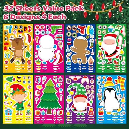 Christmas Mix and Match Stickers for Kids - Make Your Own Holiday Characters, 32 Sheets