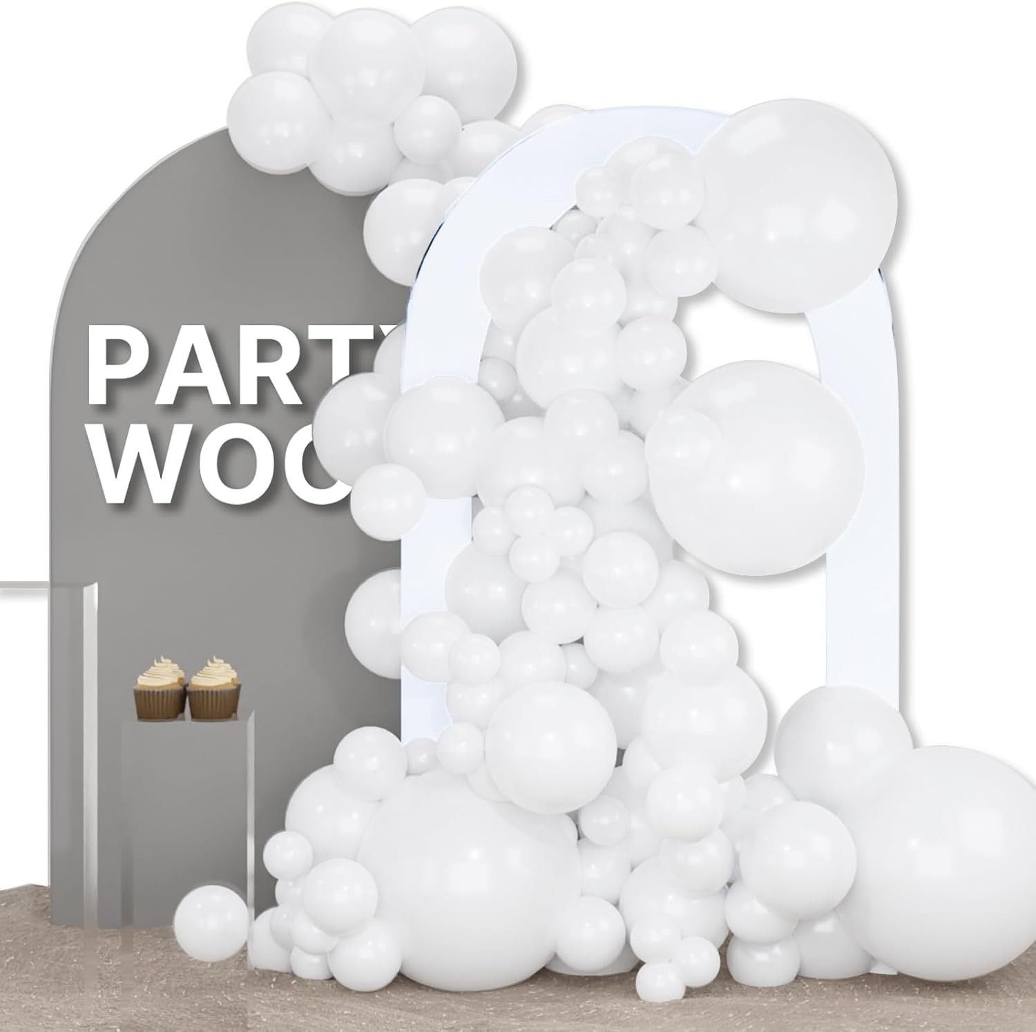 PartyWoo White Balloons - 155-Piece Matte Latex Balloon Arch Kit for Weddings & Celebrations | Various Sizes