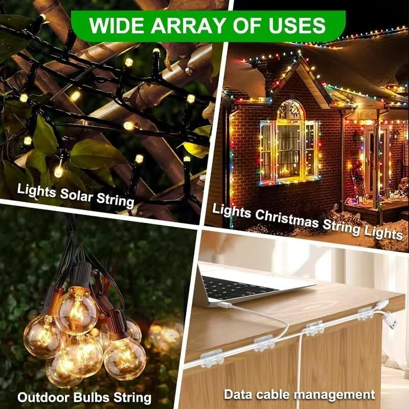 Skiennix Outdoor Light Clips - 50 Heavy-Duty Waterproof Adhesive Clips for LED Hanging Decor