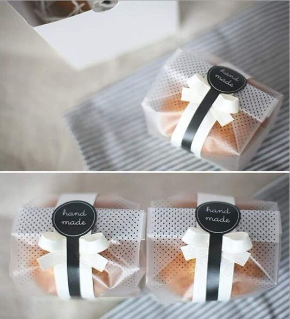 Palksky (400Pcs)200pcs Translucent Plastic Bags/Bakery Bags with 200pcs Handmade Stickers for Muffin Cookie Cake Chocolate Candy Snack Wrapping Bakery Packaging