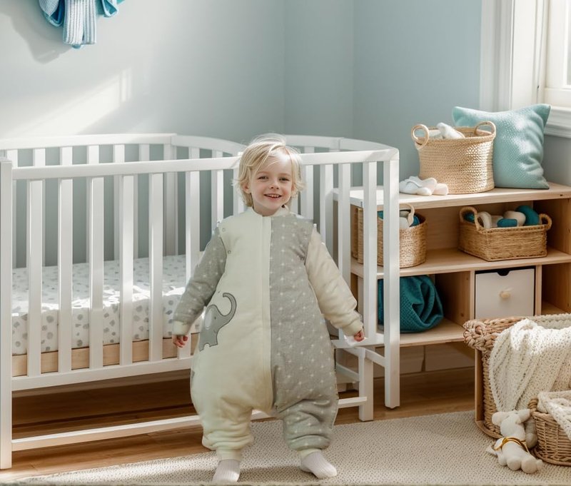 NATUZ Baby Wearable Blanket With Leg Grey Cotton 2-4T Toddler Sleep Sack 36M Removable Long Sleeves Early Walk Sleeping Bag Quilted Filling Infant Winter Tog 2.5 Warm Kids Sleeper