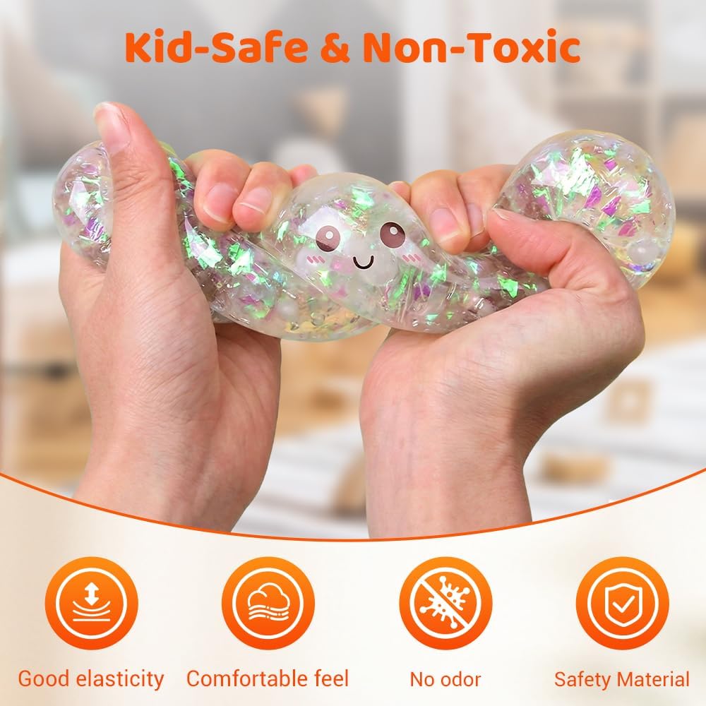 Skiennix Shimmering Dumpling Squishies - Colorful Stress Relief Fidget Balls | 4-Pack Red