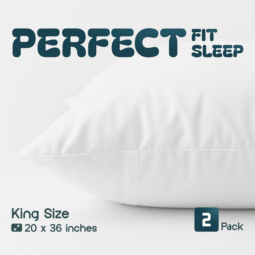 White Classic King Pillow Covers - Ultra-Soft Zippered 2-Pack | 20 x 36 Noiseless, Fade-Resistant Shams