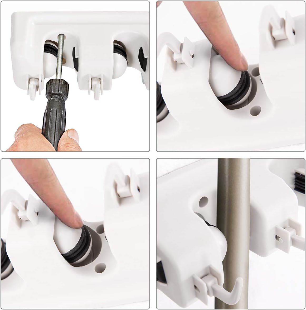Tangkula Wall Mount Broom Holder - 5 Slot Organizer with 6 Hooks for Home, Kitchen & Garage Storage (White)