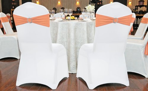 MDS Spandex Chair Sashes - Universal Fit Elastic Stretch Bands with Buckle Slider Bow | Pack of 150 - Peach