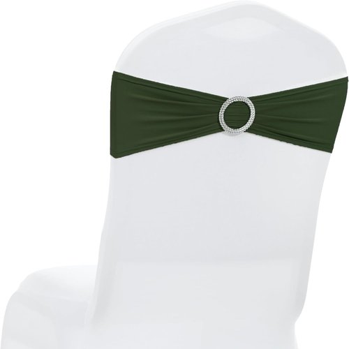 MDS Spandex Chair Sashes - Universal Fit Stretch Bands with Buckle for Weddings | Olive Green, Pack of 200