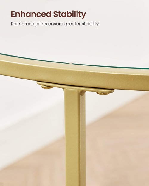VASAGLE Round Side Tables, Set of 2, Glass End Tables with Metal Frame, Gold Coffee Tables with Modern Style, for Living Room, Balcony, Bedroom, Gold Color
