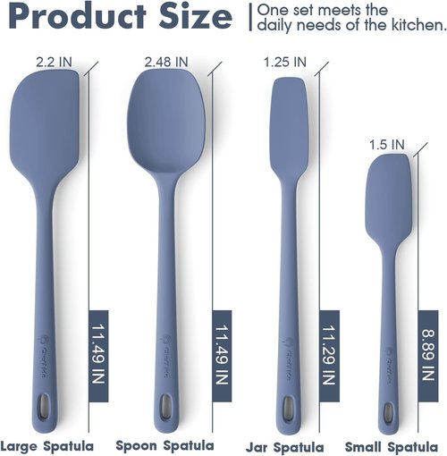 ChefAide Silicone Spatula Set - 4 Pieces, Ergonomic Heat-Resistant Design for Nonstick Cookware