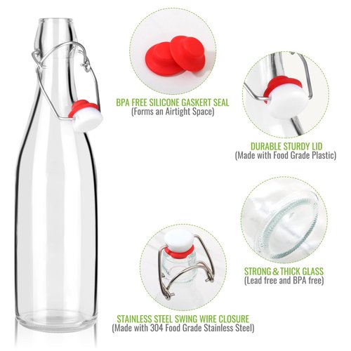 EkkoVla 8 Pack 16 oz Swing Top Glass Bottles, Flip Top Brewing Bottles with Airtight Rubber Seal Flip Caps for Kombucha, Beverages, Oil, Beer, Kefir, Vinegar, Wine