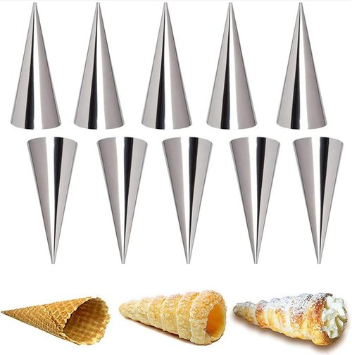 Joyeee Stainless Steel Pastry Cream Horn Molds - 10 Large 5-Inch Cannoli Tubes for Baking