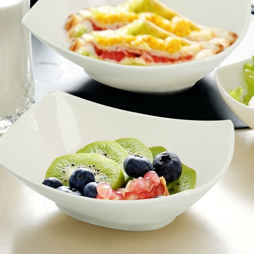 Cedilis 4 Pack Porcelain Serving Bowls, 27ounce White Rectangular Ceramic Salad Bowls, Side Serving Dishes for Veggie, Potatoes and Fruits