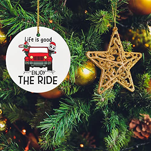 Life is Good Red Truck Sign Hanging Ornament 11 - Jack Skellington & Grinch Ceramic Christmas Ornament