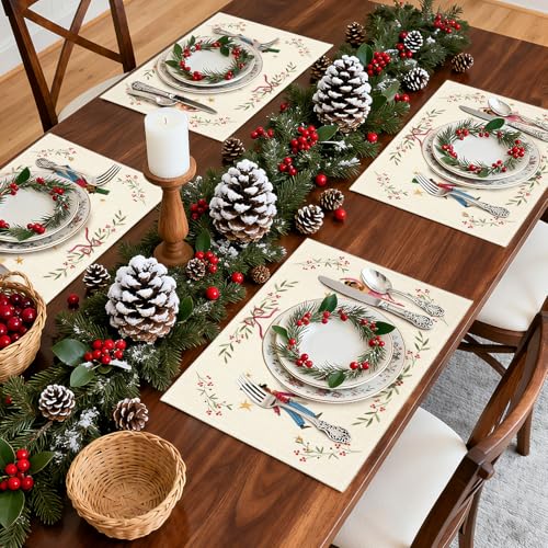 OTOSTAR Nutcracker Christmas Placemats Set of 4 - 12x18 Inch Holiday Table Mats Beige