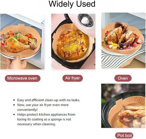 Air Fryer Disposable Paper Liners - Non-Stick Parchment Sheets for Easy Cooking | 50PCS 7.9 Inch Natural