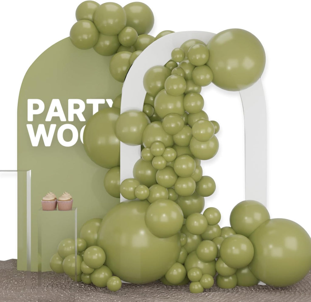 PartyWoo Sage Green Balloons - 100pcs Latex Balloon Arch Kit | Various Sizes for Weddings & Birthdays