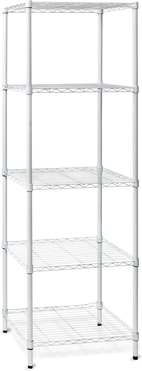Honey-Can-Do 5-Tier Heavy-Duty Metal Storage Rack - Adjustable Shelves, 250-lb Capacity, White, 18" W x 24" L x 72" H