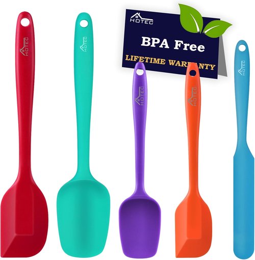 HOTEC Silicone Rubber Spatula Set - Heat Resistant 600℉, Non-Stick, BPA-Free | Multicolor, Set of 5