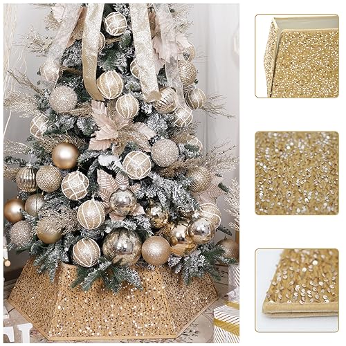 Champagne Gold Sequin Christmas Tree Collar - 33.5 Inch Base Cover