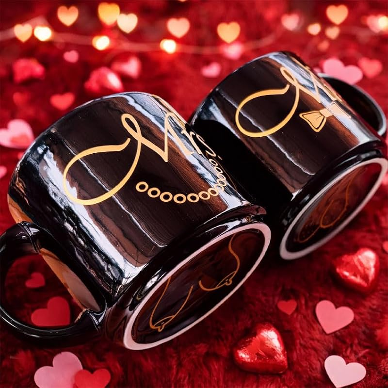 Mr & Mrs Mug Set – Funny Black Ceramic Coffee Mugs for Couples, Mr Mrs Variation