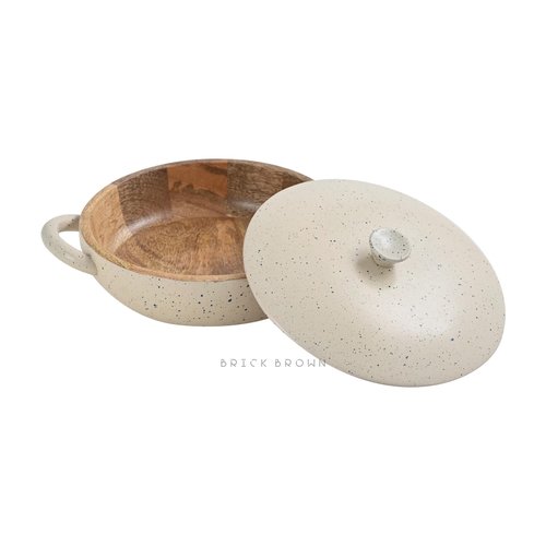 Brick Brown® Pebble Wooden Roti Box with Handle | Chapati Box for Kitchen | Roti Casserole Hot Pot with Lid | Case Roti Dabba Server for Dining Table | Handmade Roti Container (11.5x9x4.4 in)