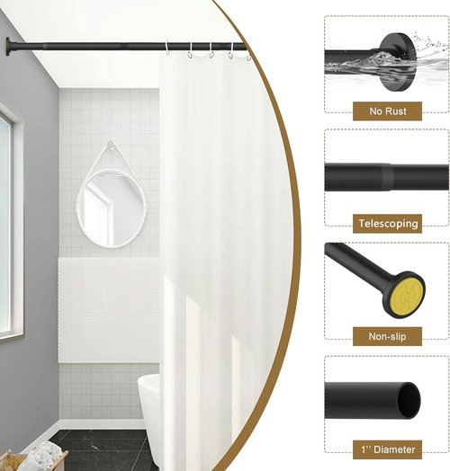 GXOACKJ Black Shower Curtain Rod - Adjustable 31-68 Inch Spring Tension, No Drilling, Rust-Resistant Stainless Steel