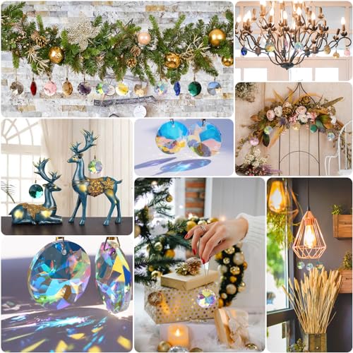 12 Pack Mini Crystal Glass Christmas Ornaments - 1.18" Prism Tree Decor