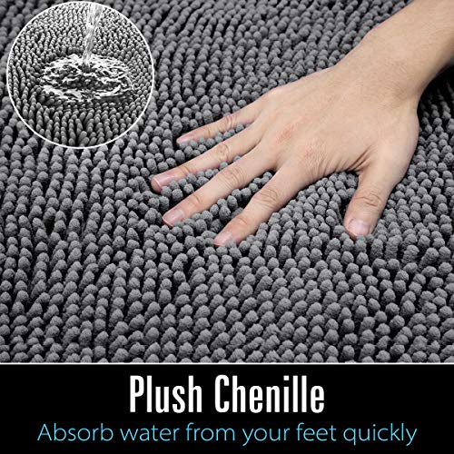 LOCHAS Luxury Shaggy Bath Mat 24 x 60 Inch Gray Non-Slip Absorbent Rug