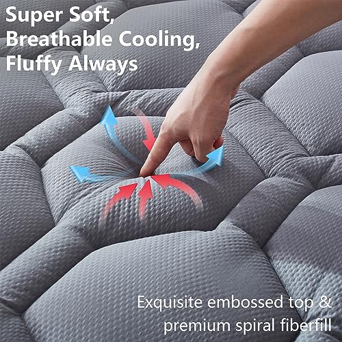 Elven Home Waterproof King Mattress Pad - Deep Pocket Quilted Cover (Grey)