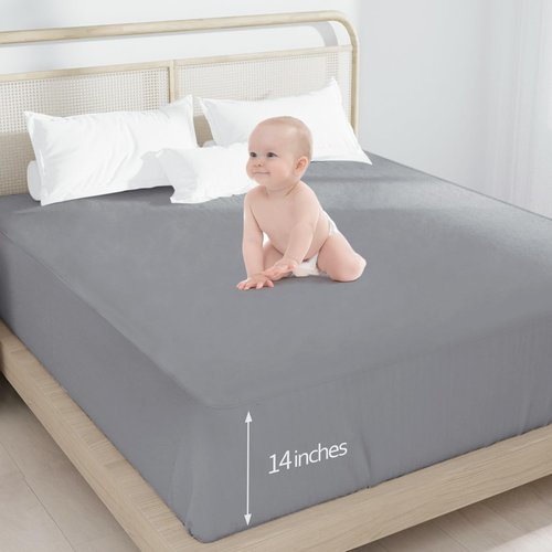 Twin Fitted Sheet Only, Twin Size Sheets for Kids Up to 14 Inches Deep Procket, Single Bed Mattress Sheets Stretchable Breathable Cover, Gray
