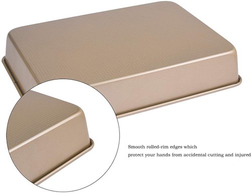 Kitcom Nonstick Roasting Pan for Baking, 13.4x9.4x2.4 Inch Cake Molds, Heavy Duty Rectangular Baking Pan for Oven, Champagne Gold