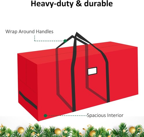 HABGP Christmas Tree Storage Bag - 7.5 ft Durable Waterproof Zippered Box with Carry Handles - Red