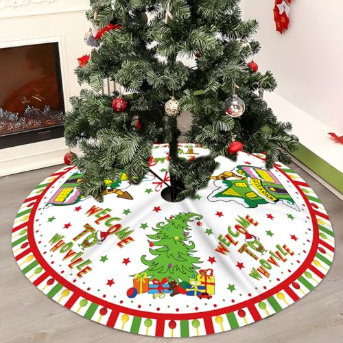 Haimimall 48 Inch Christmas Tree Skirt Welcome to Whoville Holiday Decor