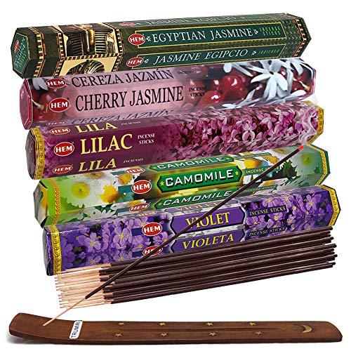 Floral Incense Sticks Variety Pack with Holder - 100 Sticks, 5 Fragrances