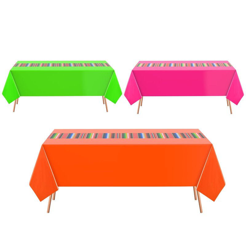 Oudain 3 Pcs Fiesta Tablecloth 108 x 54 Inch Plastic Tablecover Waterproof Mexican Tablecloth Mexican Striped Table Cover for Taco Night Festive Fiesta Wedding (Green,Orange,Pink)