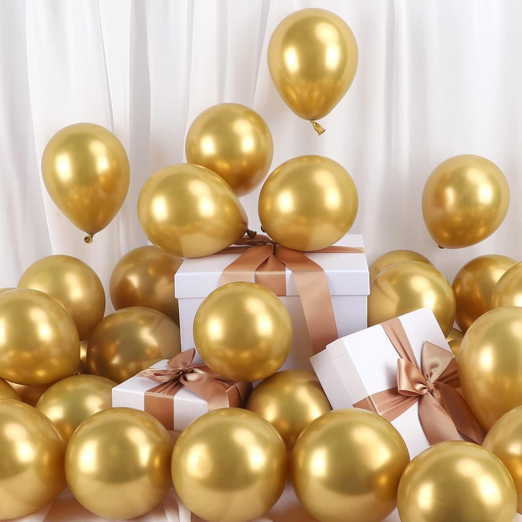RUBFAC Gold Balloons - 120pcs 5-Inch Chrome Metallic Latex Balloons for Graduation & Wedding Decor
