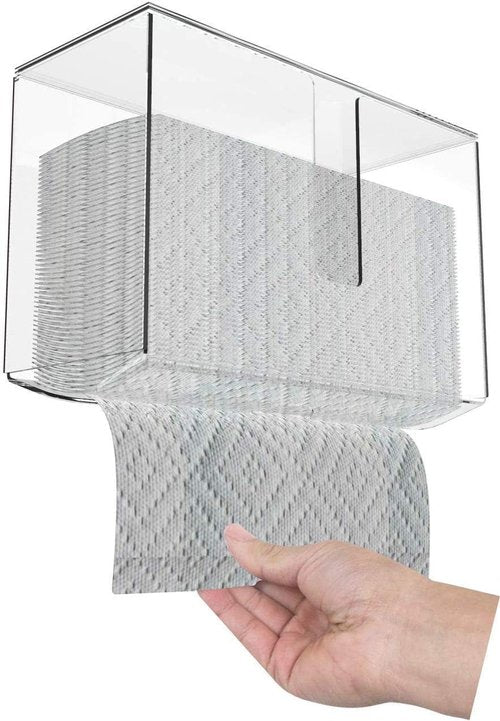 Wall Mount Paper Towel Dispenser,No Drilling Acrylic Bathroom Paper Towel Holder,Clear Napkin Holder for Kitchen,Multifold C-Fold, Z-Fold,Trifold,Folded Paper Hand Towel Dispenser for Kitchen,Toilet