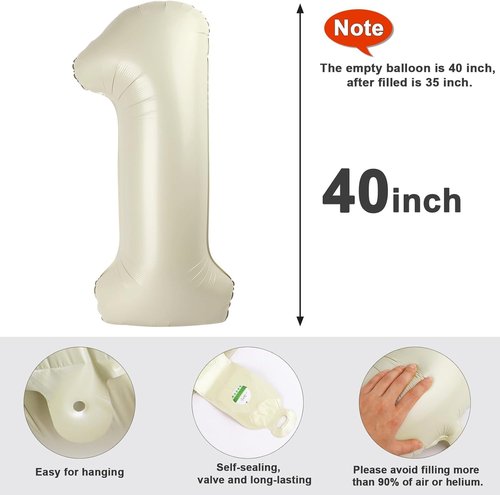 Big Foil Number Balloons - 40 Inch 15th Birthday Decorations | Cream 1, 5, 15, 51 for Parties