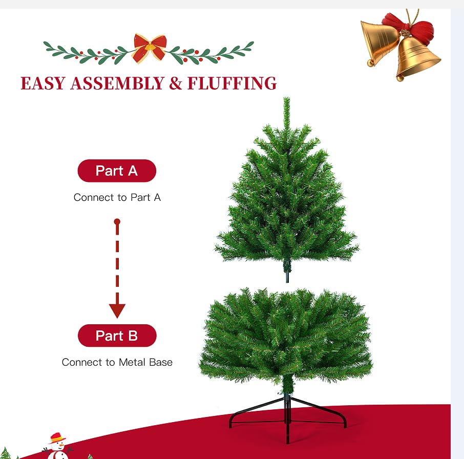 BAOYILAI 4.5FT Small Artificial Christmas Tree, Realistic Christmas Tree with PVC Branch Tips,Metal Hinges and Foldable Base for Home,Lobby,Office,Party Decoration