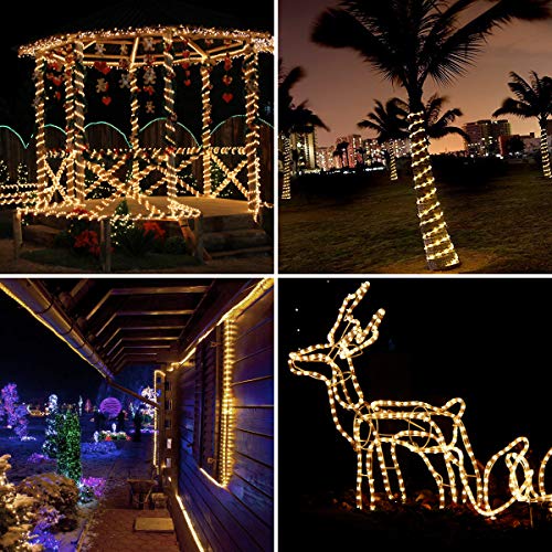 33ft LED Rope Lights, Waterproof Outdoor Warm White String Lights, 24V