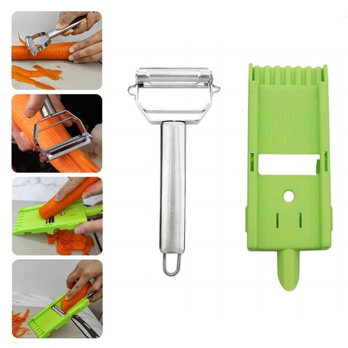 KEANVIK Multi Potato Peeler Double Blade for Kitchen, 2 in 1 Multifunctional Peeler & Julienne Set with Grating Plate Great for Fruit and Vegetable